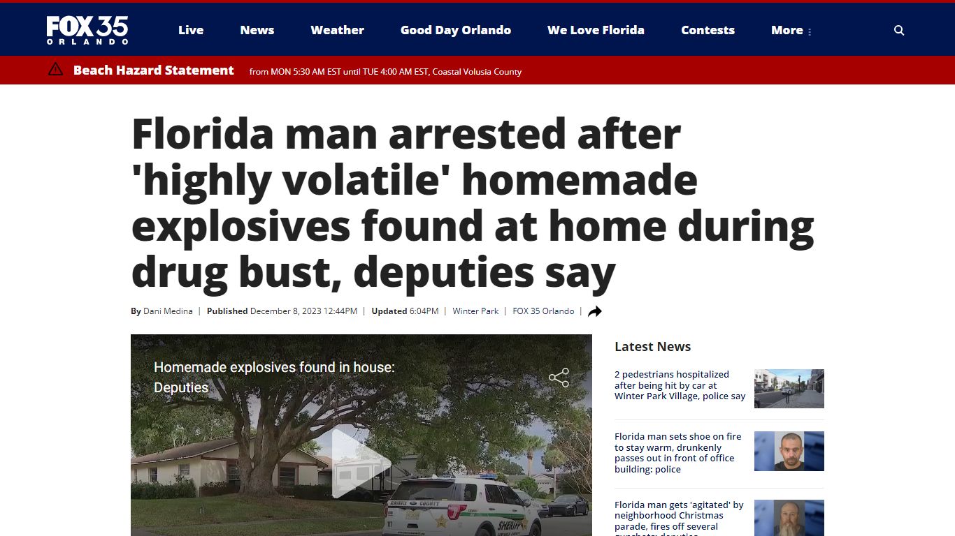 Florida man arrested after ‘highly volatile’ homemade explosives found ...